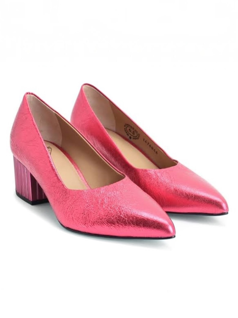 John Fluevog Bebe Metallic Pink Pump with Block Heel Size 9.5